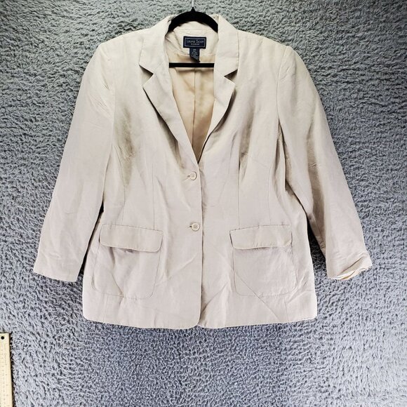Laura Scott Jacket Women 18W Tan Classic Linen Blend Single-Breasted Blazer - Picture 1 of 8